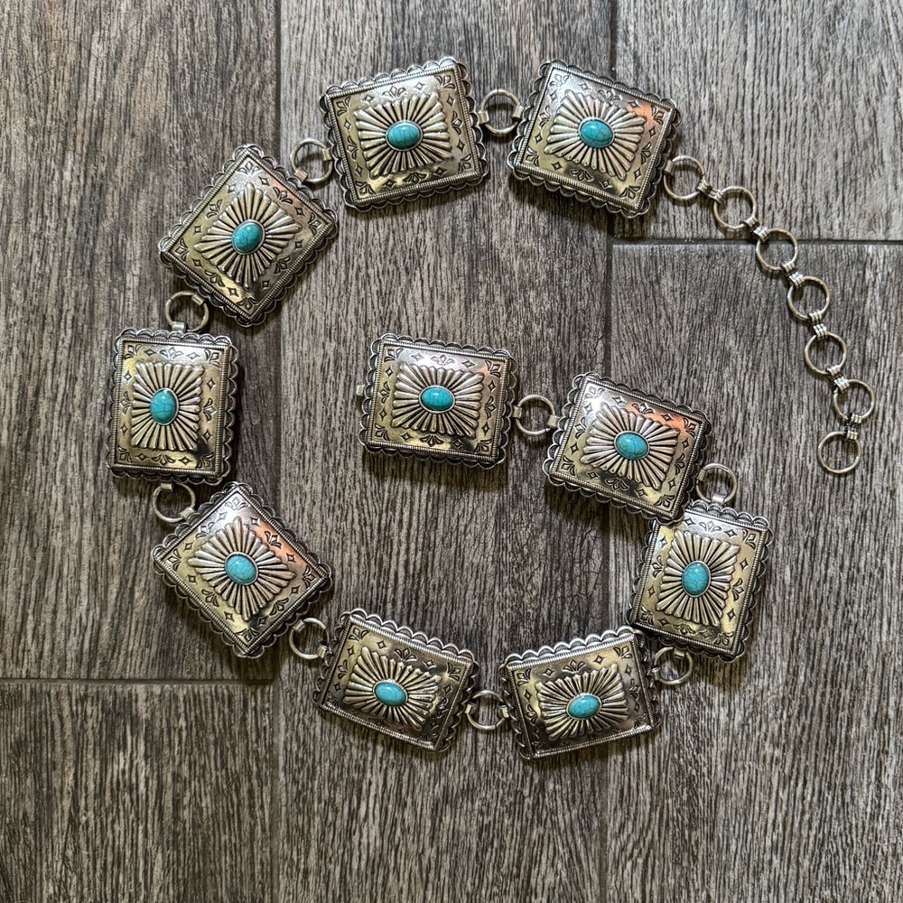 Western Rectangle Concho Semi-Stone Chain Link Belt